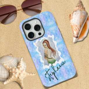 Coque iPhone 15 Pro Fantaisie Personnalisée Bohème Sirène Bleu Turquoi