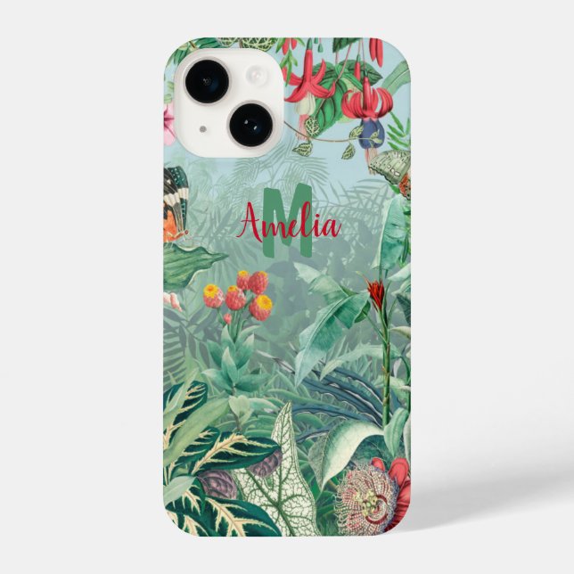 Coque iPhone Fantastique Tropics Rainforest Monogramme (Verso)