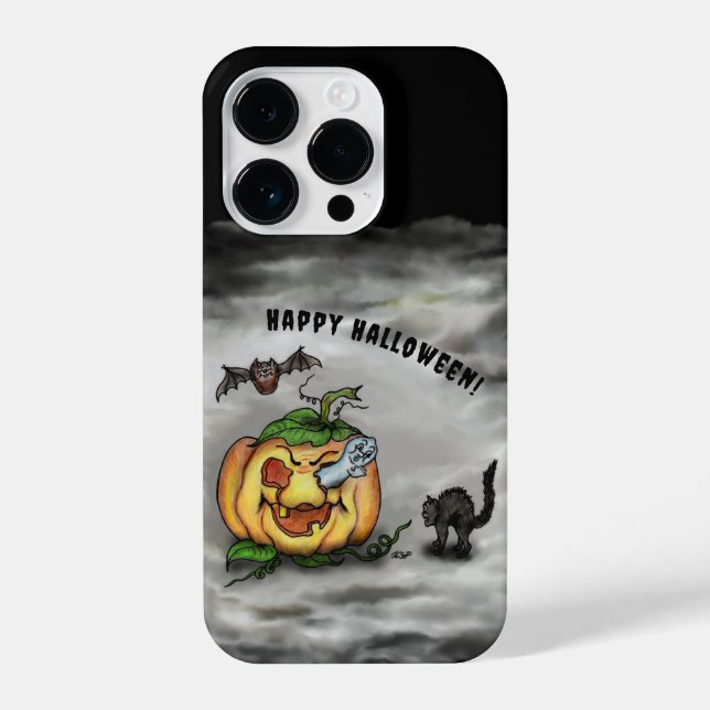 Coque iPhone Fantôme, Chat, Chat et Citrouille, Bonne Halloween (Verso)