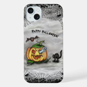 Coque iPhone 15 Plus Fantôme, Chat, Chat et Citrouille, Bonne Halloween