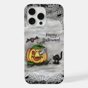 Coque iPhone 15 Pro Max Fantôme, Chat, Chat et Citrouille, Bonne Halloween