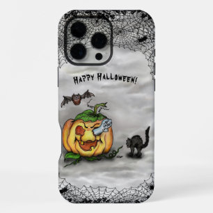 Coque iPhone 16 Pro Max Fantôme, Chat, Chauve-souris et Citrouille, Joyeux