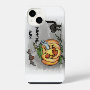 Coque Pour iPhone 14 Fantôme, Chauve-souris et Chat, Joyeux Halloween !
