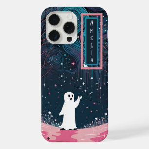 Coque iPhone 15 Pro Max Fantôme cosmique joyeux dans une forêt de Starlit