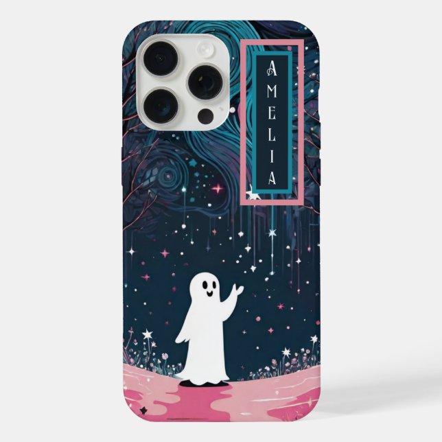 Coque iPhone Fantôme cosmique joyeux dans une forêt de Starlit (Verso)