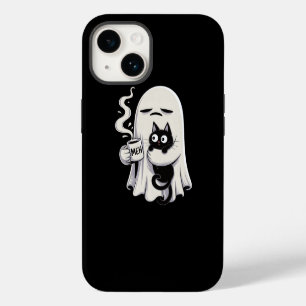 Coque Pour iPhone 14 Fantôme Grincheux Chat Noir Meh Café Humeur du Mat