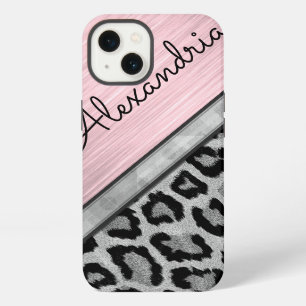 Etui iPhone 13 Fard rose illuminant à motif léopard