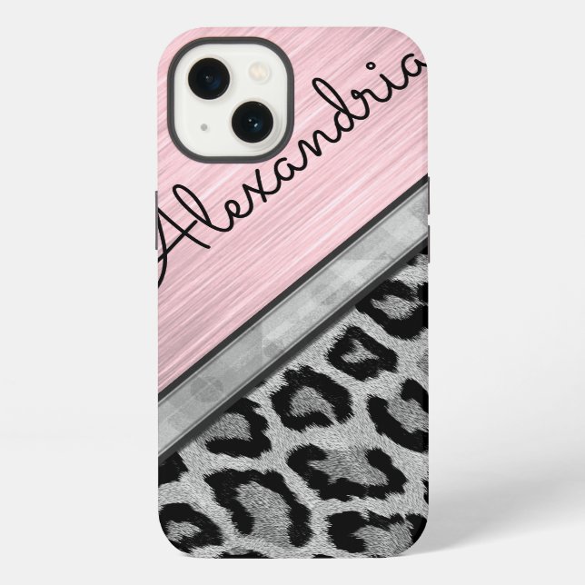 Coque iPhone Fard rose illuminant à motif léopard (Verso)