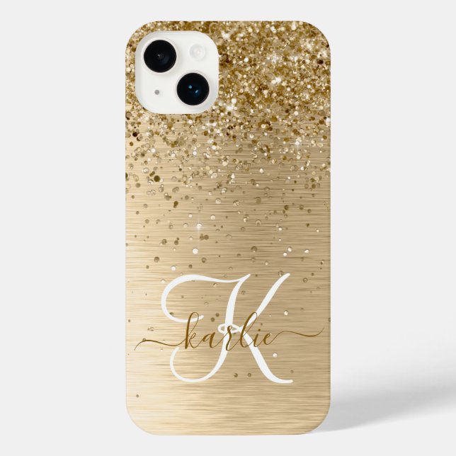 Coque iPhone Faux Gold brossé Parties scintillant en métal Nom  (Verso)