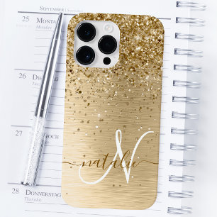 Coque Pour Pour iPhone 14 Pro Max Faux Gold brossé Parties scintillant métallique Im