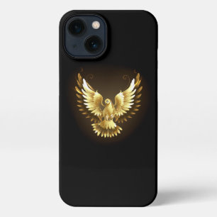 Etui iPhone 13 Faux Gold Foil Peace Dove en noir