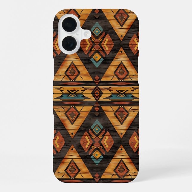 Coque iPhone Faux grain de bois aztèque  (Verso)
