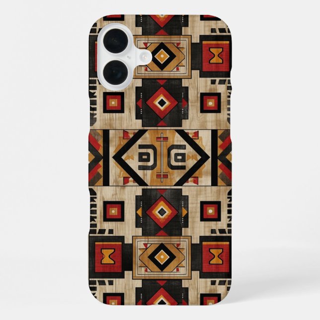 Coque iPhone Faux grain de bois aztèque  (Verso)