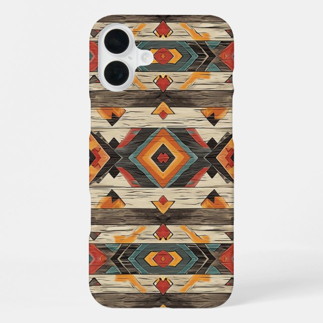 Coque iPhone Faux grain de bois aztèque  (Verso)