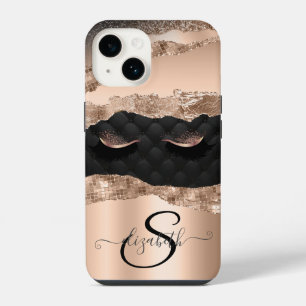 Coque Pour iPhone 14 Faux Lashes Black Rose Parties scintillant or