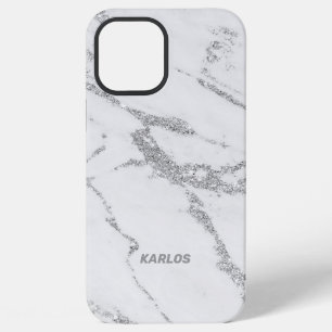 Coque iPhone 12 Pro Max Faux marbre gris avec veines en faux parties scint