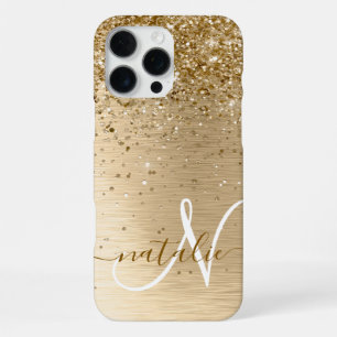 Coque iPhone 16 Pro Max Faux Or Pailleté Imprimé Monogramme Nom