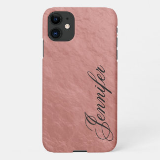 Coque iPhone 11 Faux Rose Gold Nugget Foil Fancy Script Prénom
