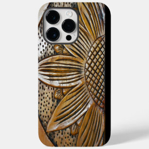 Coque Pour Pour iPhone 14 Pro Max Faux sculpté Texture en bois Tournesol sculpté