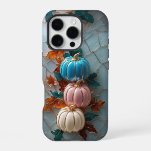 Coque iPhone 16 Pro Faux Stainverre Pastel Automne Citrouilles et Feui