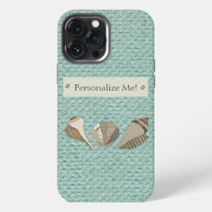Etui iPhone 13 Pro Max Faux Tissu en toile de coquillages personnalisés