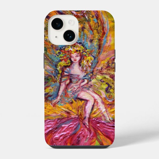 Coque iPhone FÉE DES FLEURS SUR L'IRIS ROSE Fantaisie (Verso)