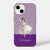 Fée vintage sur motif floral violet avec nom