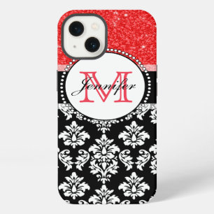 Etui iPhone 13 Féminin, Rouge, Paillettes Noir Damassé Personnali