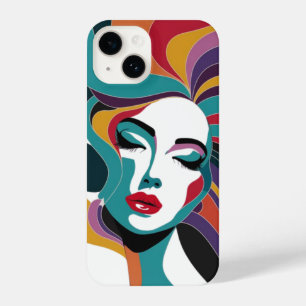 Coque Pour iPhone 14 Femme Abstraite colorée aux cheveux gonflables