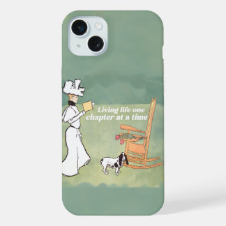 Coque iPhone 15 Plus Femme amoureuse de livres et chien lisant
