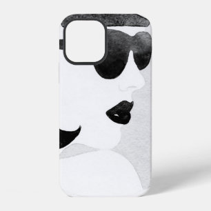 Coque iPhone 12 Femme avec des lunettes de soleil noires. Illustra
