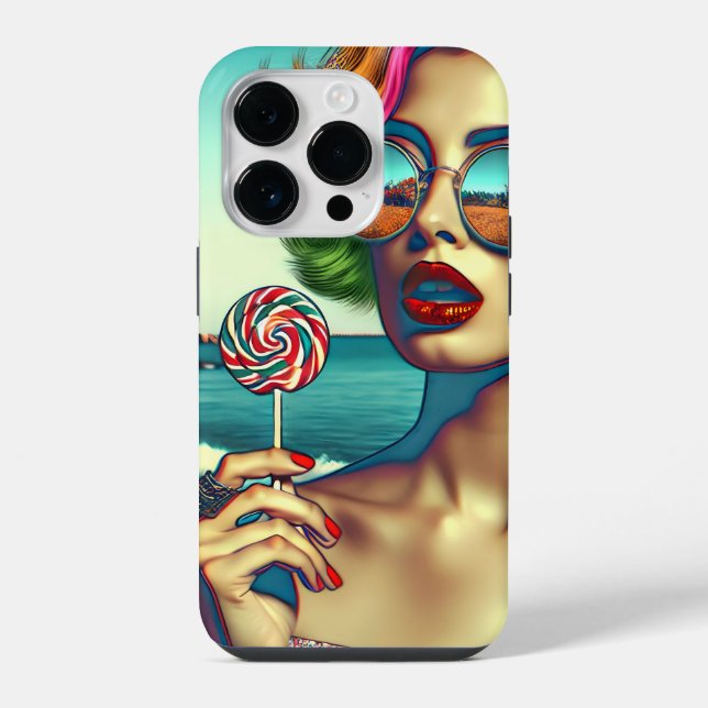 Coque iPhone Femme Belle de l'Art Pop Rétro avec Sucette (Verso)