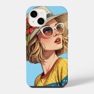 Coque Pour iPhone 14 Femme d'été d'art pop rétro avec des lunettes de s