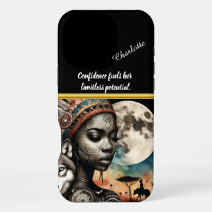 Coque iPhone 16 Pro Max Femme enchanteresse avec loup sous la lune