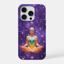 Femme méditative et ciel étoilé violet