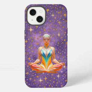 Etui iPhone 13 Femme méditative et ciel pourpre étoilé