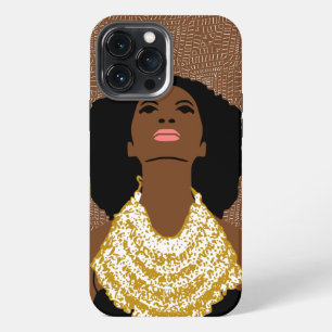 Etui iPhone 13 Pro Max femme noire brune regardant vers le haut avec un c