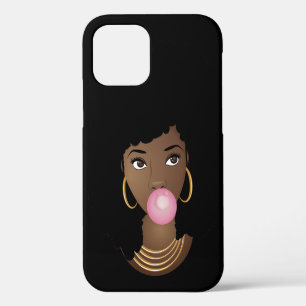 Coque iPhone 12 Femme noire, cheveux naturels, faisant éclater du