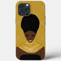 Femme noire regardant vers le bas en or | Collier