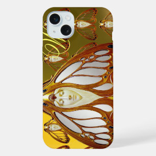 COQUE iPhone 15 PLUS FEMME PAPILLON ART NOUVEAU MONOGRAMME DE GEMME