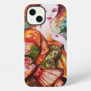 ETUI iPhone 13 FEMME ROMANTIQUE AVEC PÂTE DE PEACOCK ÉCLANTE
