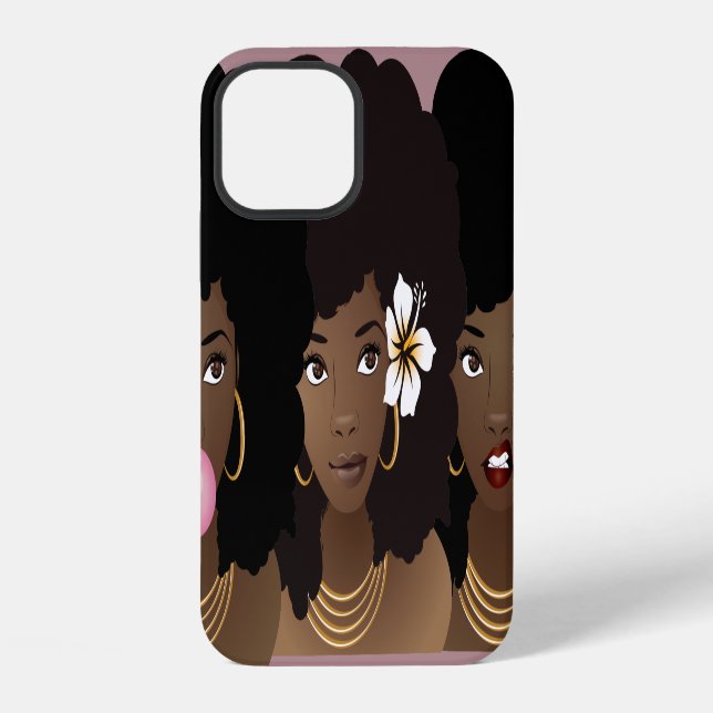 Coque iPhone Femmes Noires, Bubble Gum & Fleur | Violet (Verso)