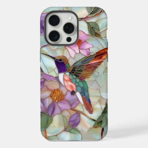 Coque iPhone 15 Pro Max Fenêtre de verre coloré oiseau violet fleur
