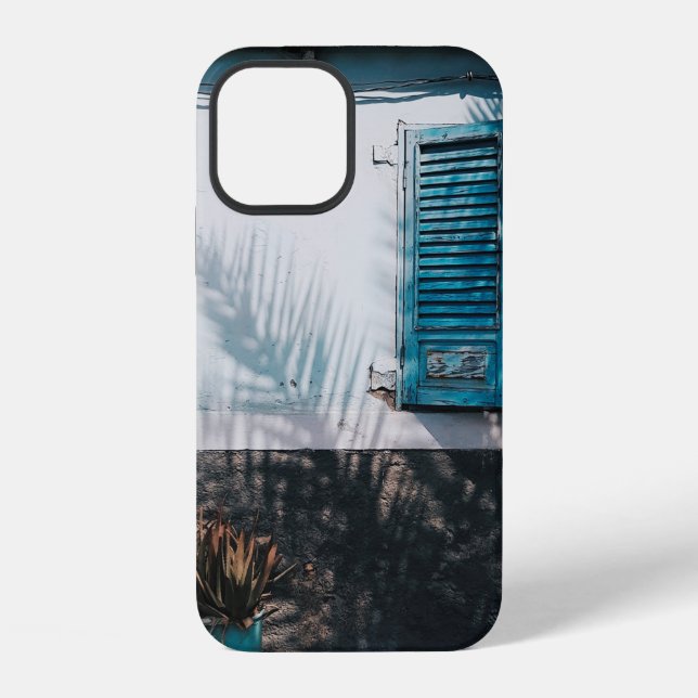 COQUE iPhone FENÊTRES À LAMELLES BLEUES OUVERTES (Verso)