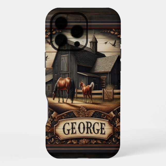 Coque iPhone Ferme Rustique Avec Chevaux (Verso)