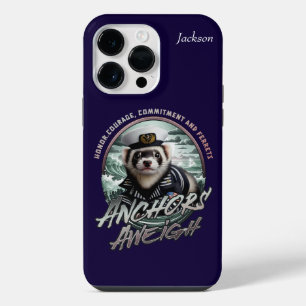 Coque Pour Pour iPhone 14 Pro Max Ferret en costume de marin et Ancres de loin