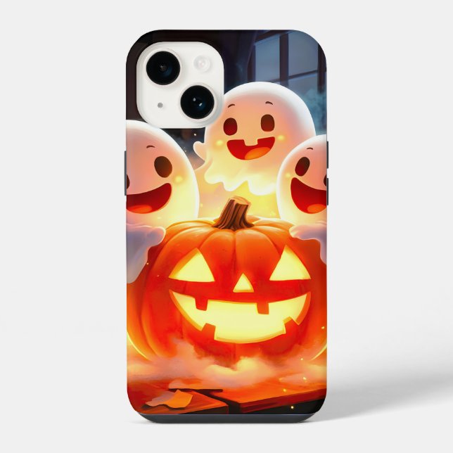 Coque iPhone Fête de citrouille lumineuse de fantôme effrayant (Verso)