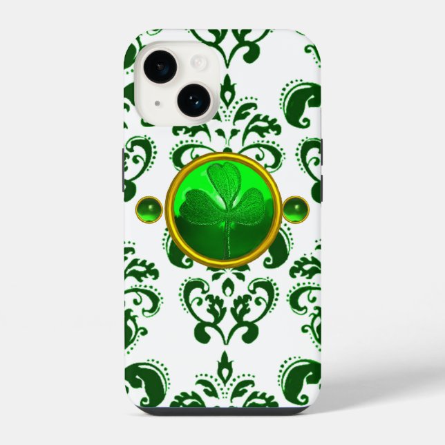 COQUE iPhone FÊTE DE LA SAINT-PATRICK TRÈFLE À DAMAS VERT (Verso)