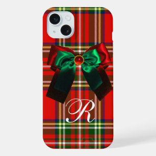COQUE iPhone 15 PLUS FÊTE DE NOËL À TARTAN ÉCOSSAIS ET RUBANS ROUGE VER