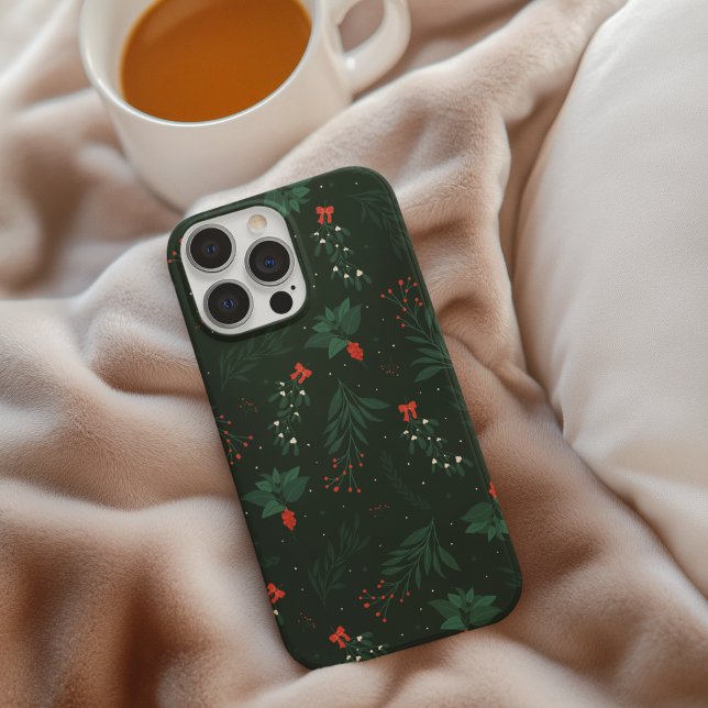 Coque iPhone Fête de Noël Mistletoe vert foncé (Créateur téléchargé)